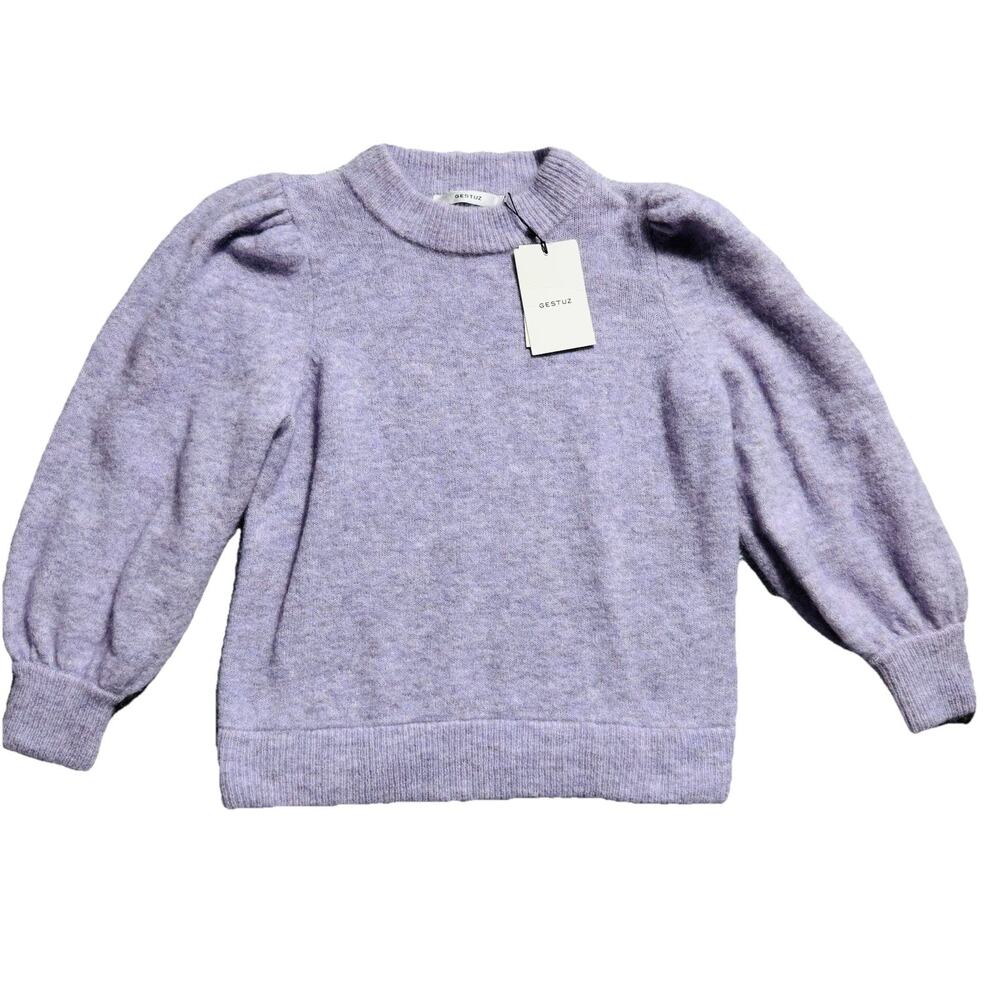 New Gestuz Alpaca and Wool Lilac Pullover Puff sleeve sweater M $180 Luxury NWT